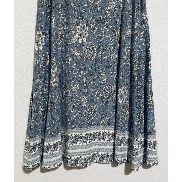 LOFT Dress Womens Large Purple Blue Floral Sleeveless Border Print Jersey Knit - Picture 2 of 6